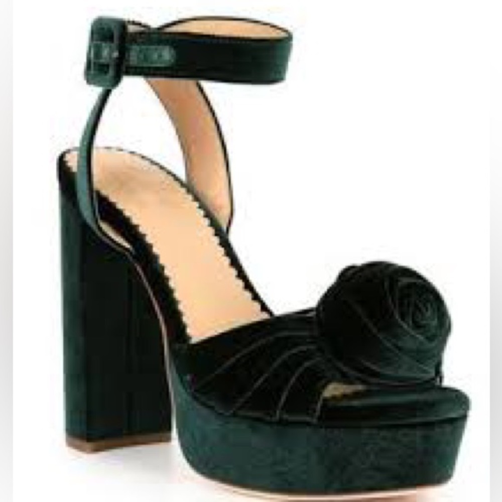 Platform Ankle-Strap Sandal with Floral Accent - Black